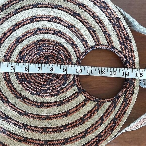Vtg striped straw shoulder strap round bag - Picture 4 of 10